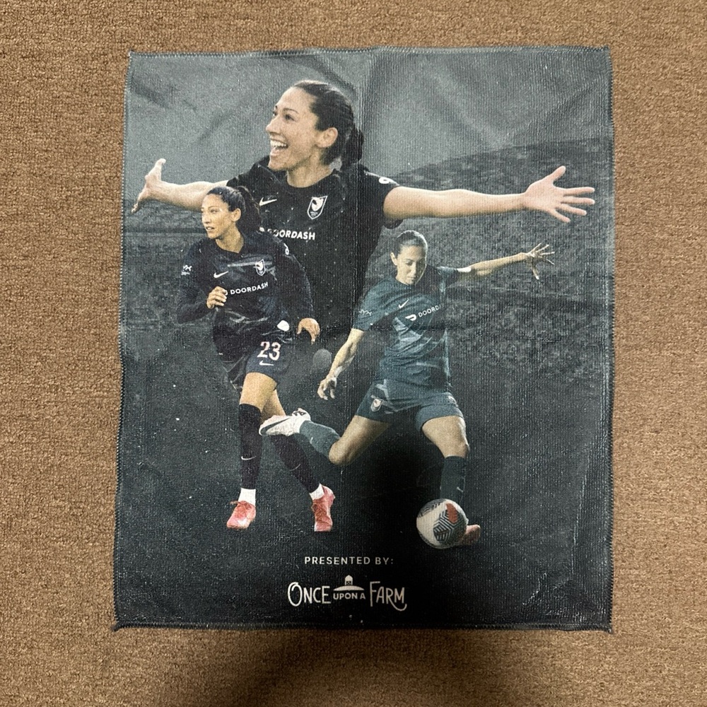 Angel City Football Club Black Soccer towel. Fan giveaway at BMO stadium.